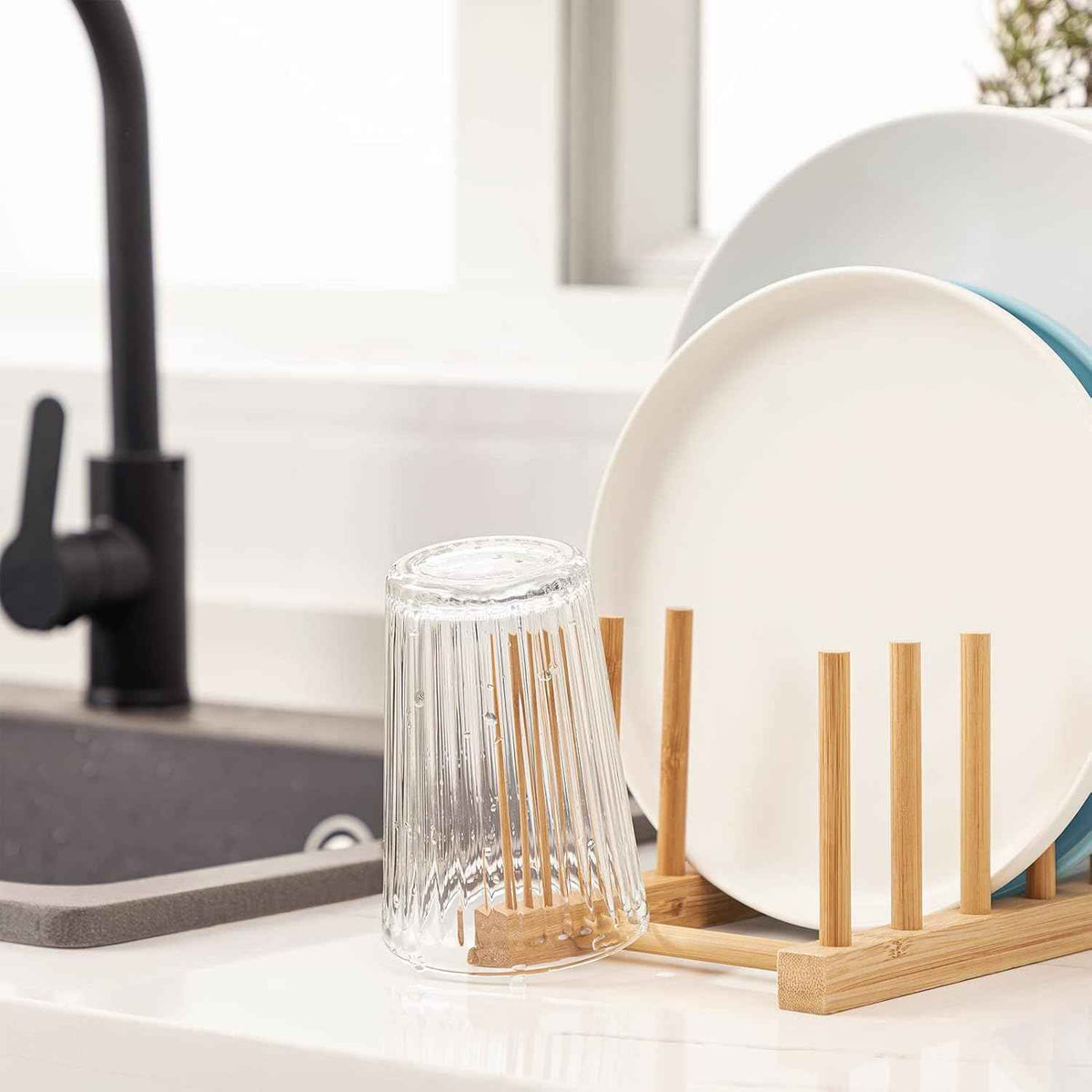HBlife Bamboo Dish Rack Stand, 2pcs