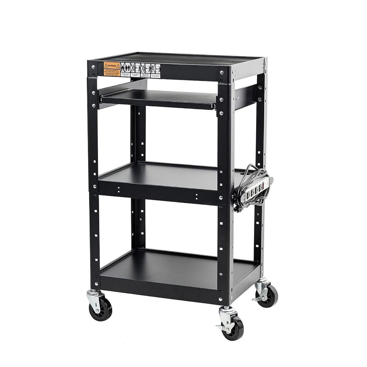 Pearington AV Presentation Cart Stand for Video Projector, TV, Laptop Computers, Printers, Metal Construction Rolling Storage Cart with Adjustable Shelves, 4 Wheels, 4 Outlets, 12ft Cord, Black - Field & Nook