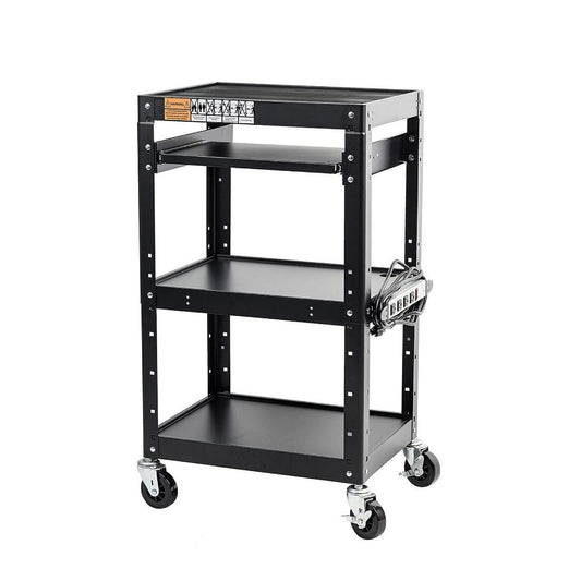 Pearington AV Presentation Cart Stand for Video Projector, TV, Laptop Computers, Printers, Metal Construction Rolling Storage Cart with Adjustable Shelves, 4 Wheels, 4 Outlets, 12ft Cord, Black - Field & Nook