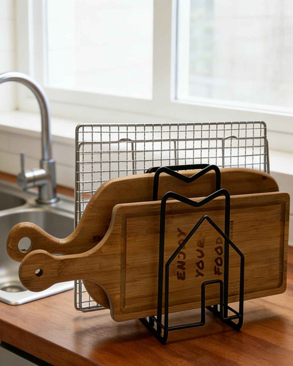 SUNFICON Cutting Board Rack, Black