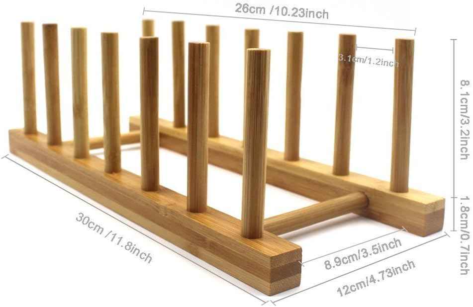 INNERNEED Bamboo Dish Rack, Vertical Plate and Lid Organizer