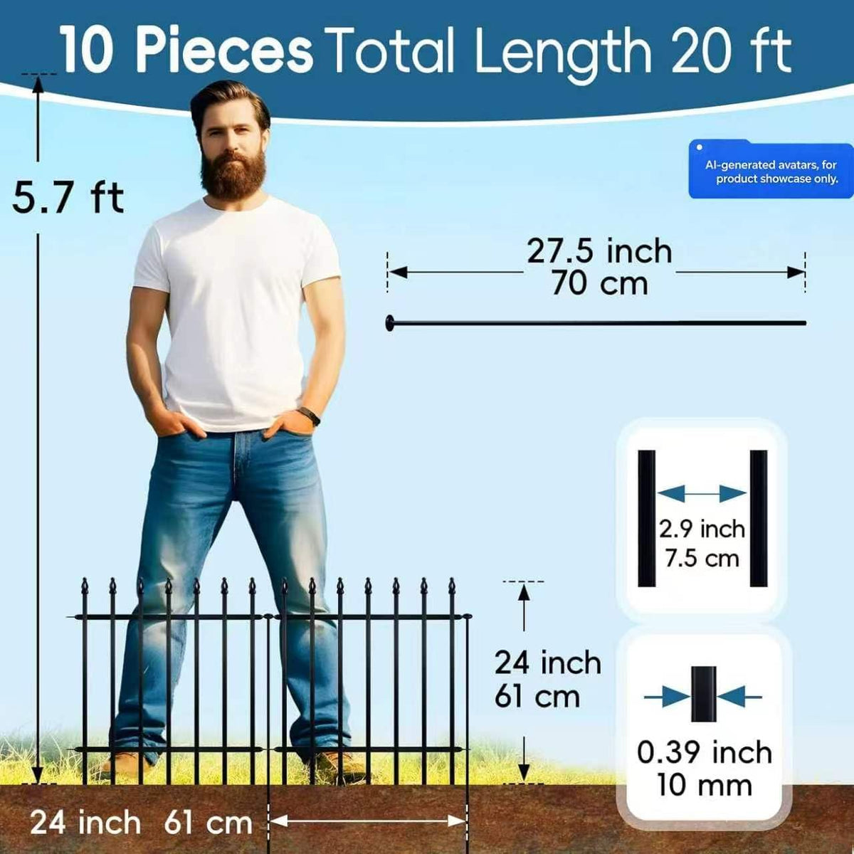 Decorative Metal Garden Border Fence – 20 ft, 10 Panels