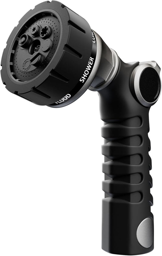 RESTMO Heavy Duty Hose Nozzle, Metal Garden Water Hose Sprayer with 7 Watering Patterns, Thumb Control, On Off Valve, High Pressure Nozzle Sprayer for Watering Plants, Car and Pet Washing, Silver