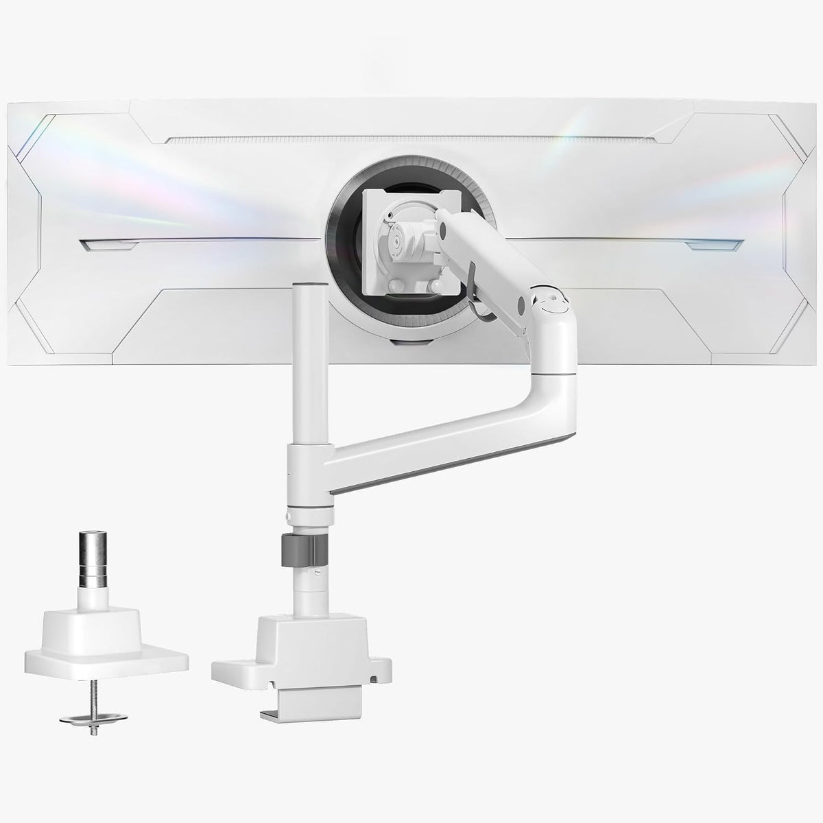 monTEK Ultrawide Monitor Arm Max 57",Height Adjustable 8.1"-25.5",White | Fits 17–57" Curved Monitors, Up to 59.4 lbs,Heavy Duty 75/100 VESA Monitor Stand,No Sag,Gaming & Office Workstation - Field & Nook