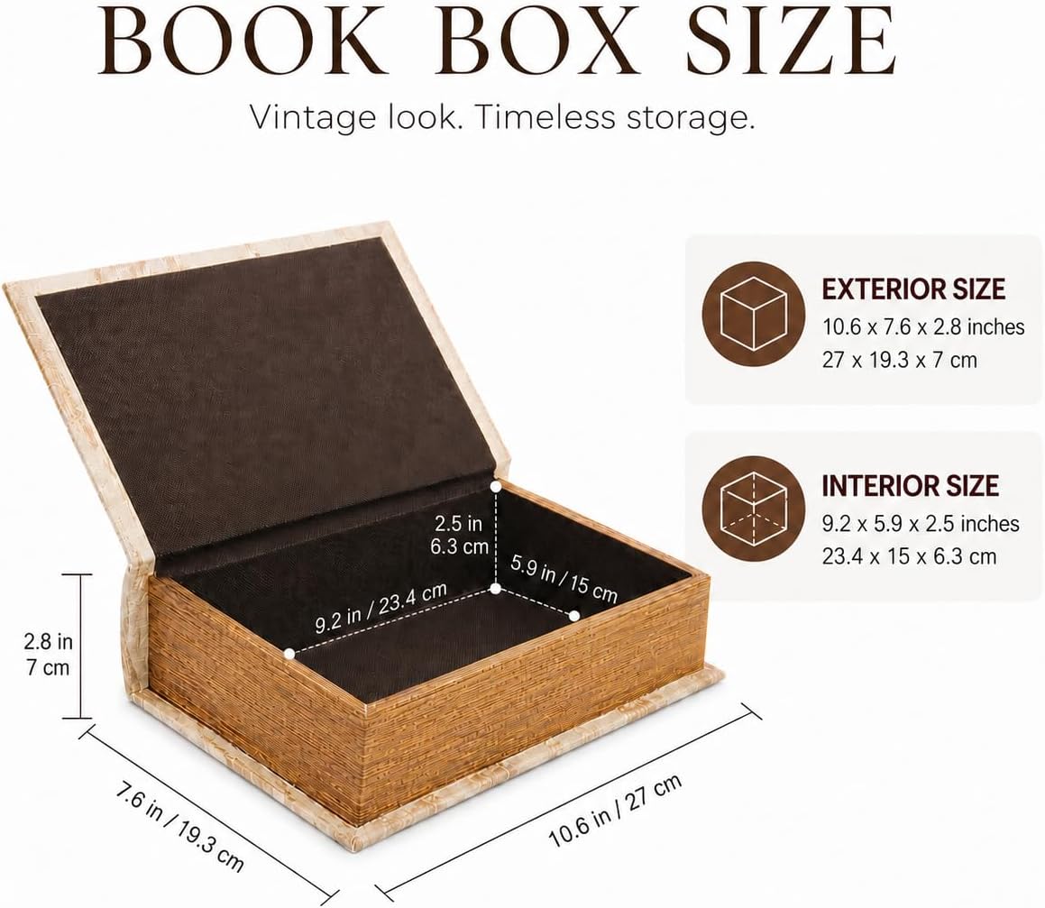 Decorative Book Boxes, Faux Wood with Magnetic cover Storage for Hidden Jewelry, Money, and Cash