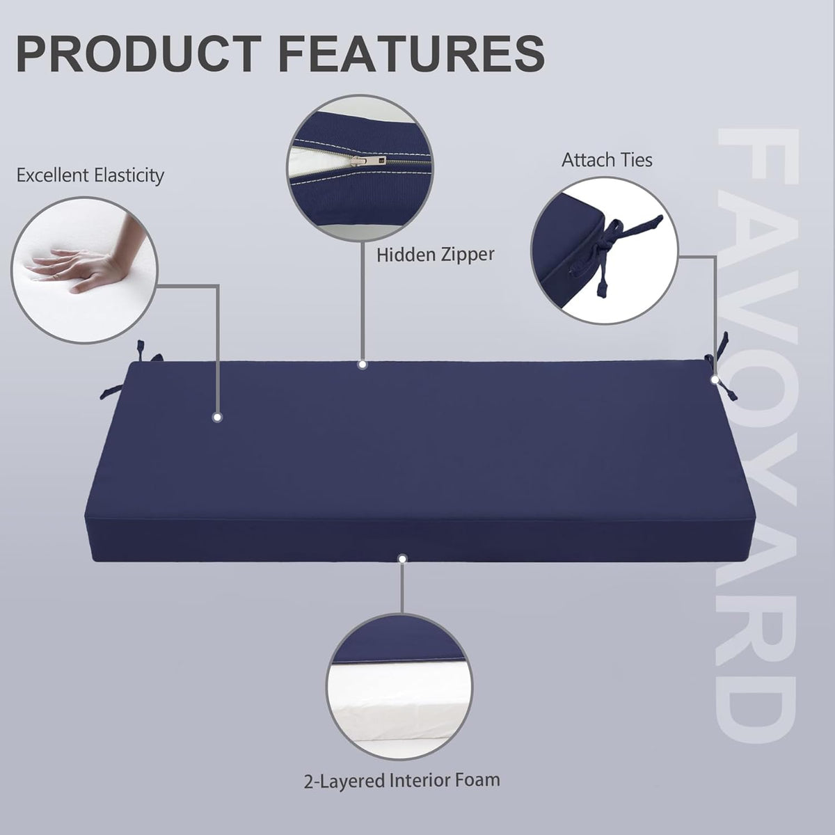 Outdoor Bench Cushion, 59 x 18 Inch, Blue | Waterproof Patio Furniture Cushions