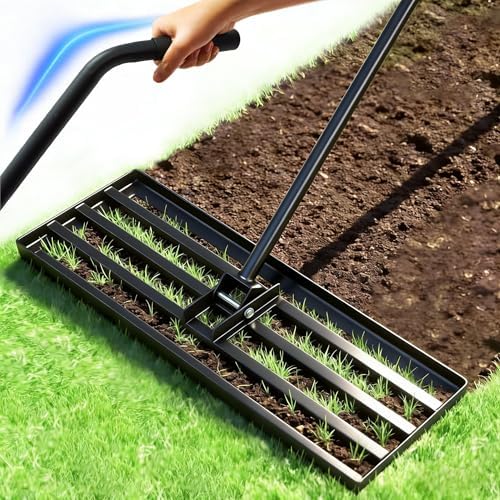 Lawn Leveling Rake, 30" x 10" Stainless Steel Head, Ergonomic Bent
