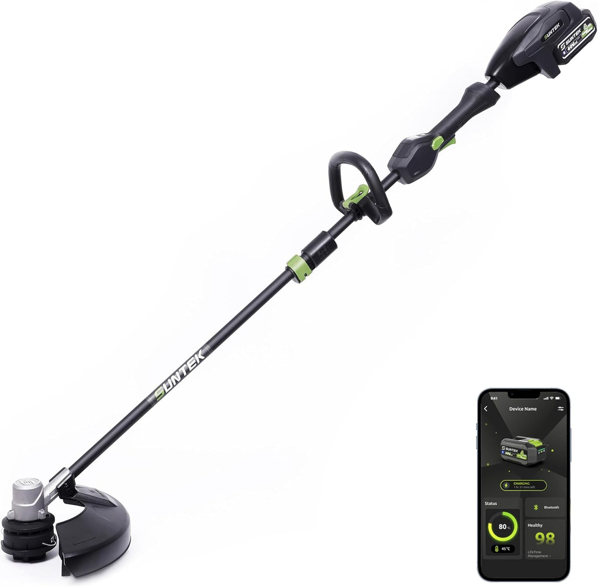 SUNTEK Electric String Trimmer Edger, 40V 15-Inch Brushless String Trimmer Cordless with 4.0Ah Battery and Fast Charger Included, 2-Speed Levels, Integrated Screen and APP Connection, Aluminum, Black - Field & Nook