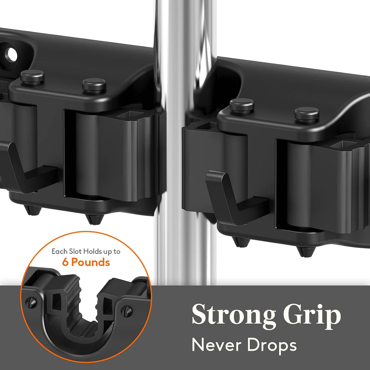 Lifewit Mop and Broom Holder Wall Mount, Anti-Slip Broom Hanger for Cleaning Supplies Organizer, Easy Install Tool Hanging Rack for Closet, Kitchen, Garage, 5 Slot 6 Hooks, Hold 30lbs, Black, 1 Pack | Anti-Slip Broom Storage for Cleaning Organizer, Eas... - Field & Nook