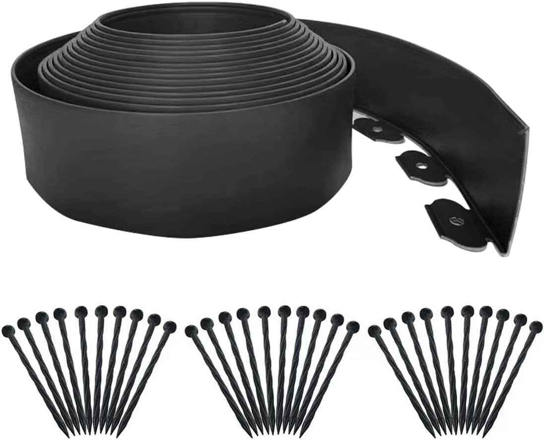 Landscape Edging 33FT,Garden Edging Borders [Extra Tall 4IN High] Flexible Lawn Edging Kit with 30pcs Stakes,Mini Plastic Fence for Landscaping Yard Flowerbeds,Grass-Black
