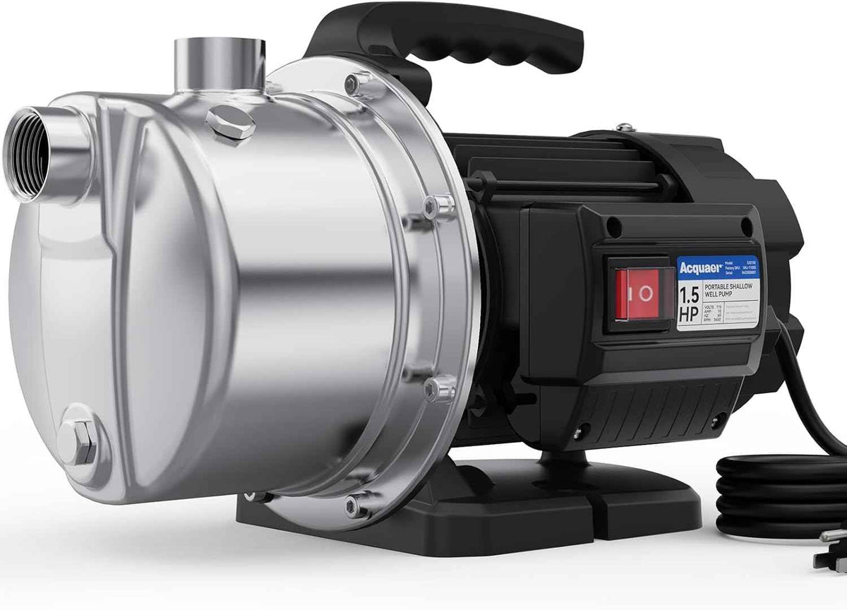 Acquaer 1.5 HP Portable Shallow Well Pump Garden Pump, Stainless Steel, 1210 GPH, 115V Sprinkler Water Transfer Draining Irrigation for Water Removal and Lawn Garden
