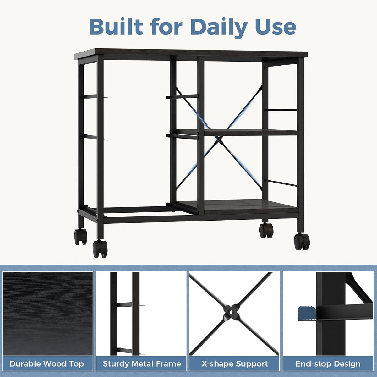 DUMOS 3-Tier Mobile File Cabinet, Rolling Printer Stand with Storage | Fabric Lateral Filing Cabinet fits A4/Letter Size, Under Desk Drawer Cabinet, Printer Cart for Home Office, Black - Field & Nook