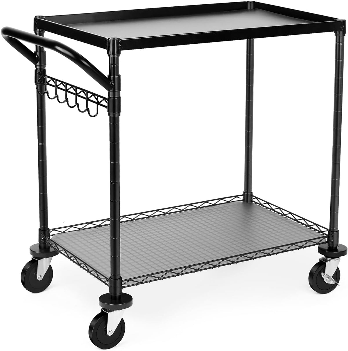 680Lbs Capacity Heavy Duty Rolling Utility Cart,2 Tier Rolling Carts with Wheels,Commercial Grade Metal Cart with Handle Bar & Shelf Liner,Trolley Serving Cart for Restaurant,Kitchen,Black - Field & Nook