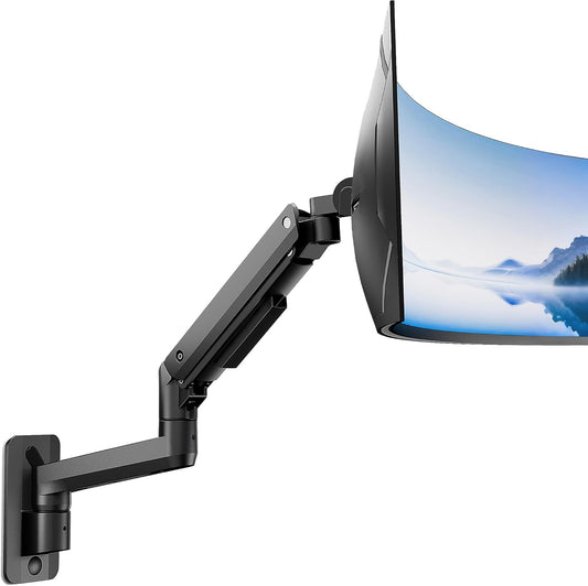 monTEK Single Monitor Wall Mount, 17–49" Gas Spring Arm, Up to 44 lbs，Black | Fits 49" Max Ultrawide & Curved Monitors,Rock-Solid Gas Spring Wall Mount, Full Motion Adjustment, 75/100mm VESA Compatible - Field & Nook