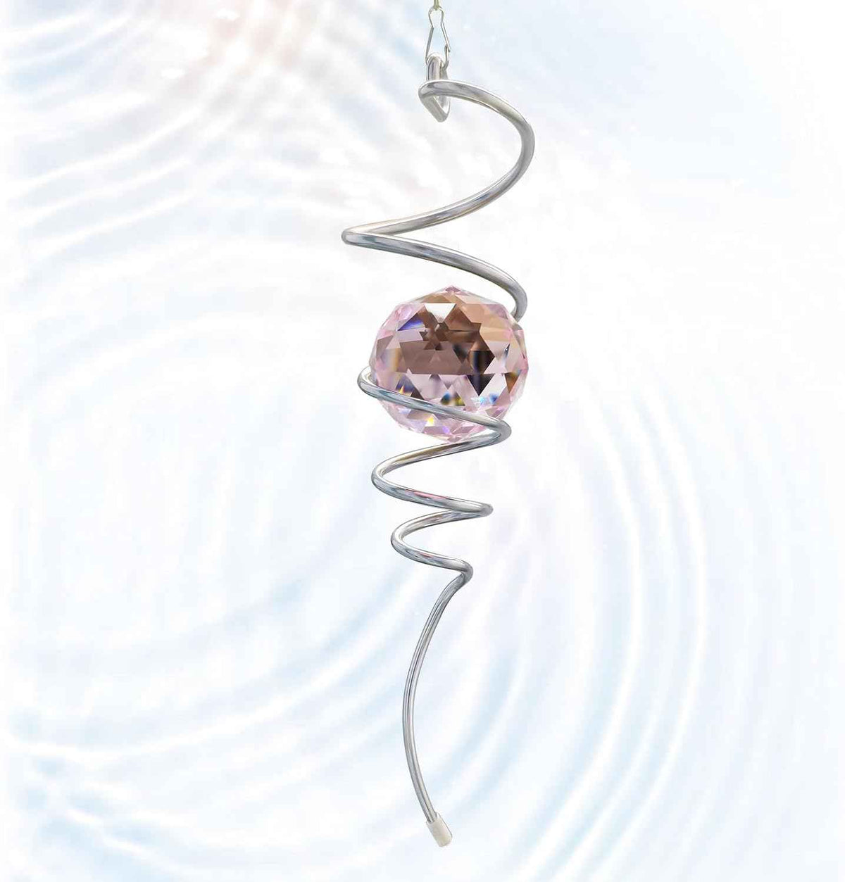 Gazing Ball Spiral Tail with Pink Crystal Orb | Sparkling Wind Spinner Stabilizer, Sun Catcher Rainbow Maker, Hanging Indoor/Outdoor Garden Decor & Gift Gift for Mom Grandma, 13" Height