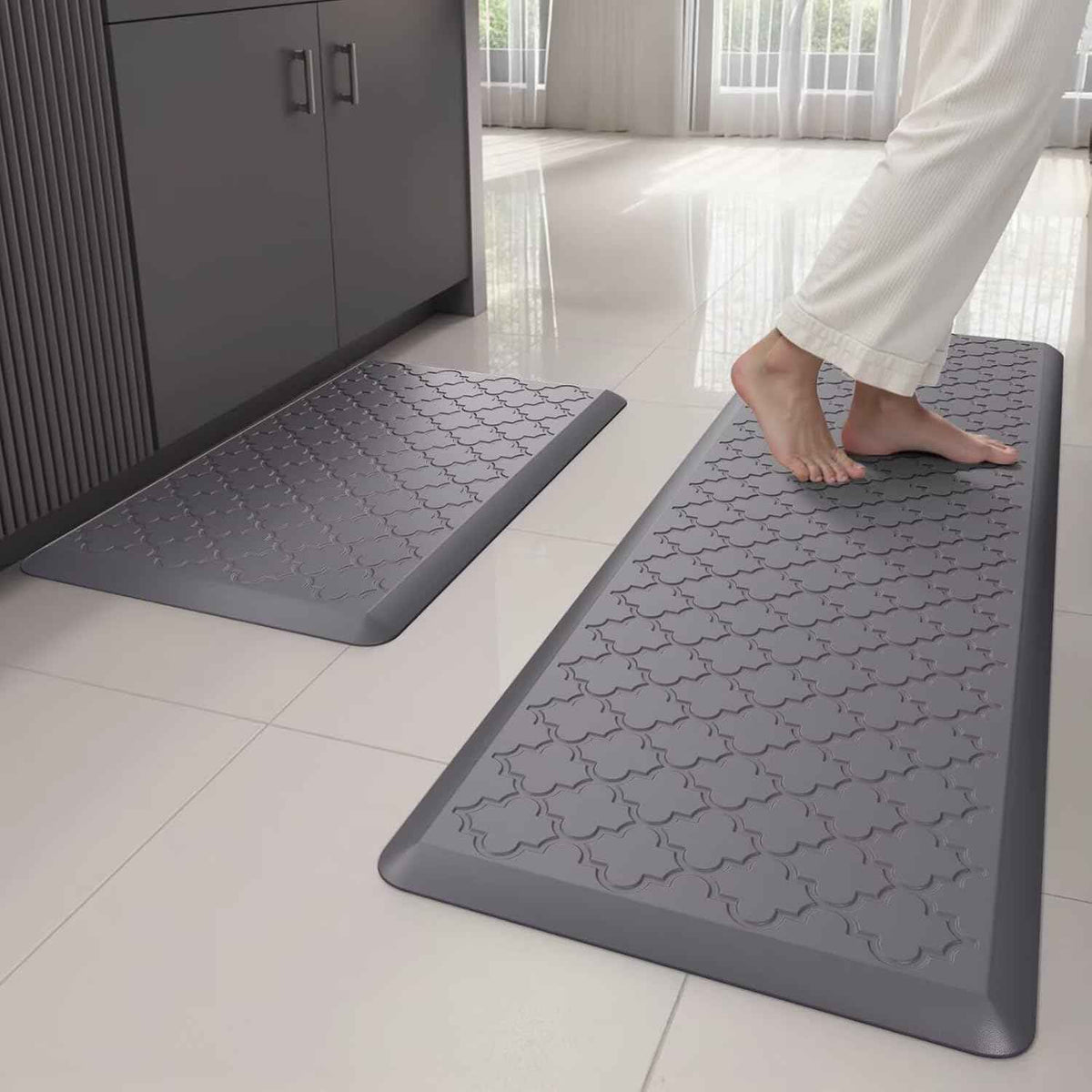 Kitchen Mats for Floor 2 Piece Anti Fatigue Mats, Grey | Kitchen Mats Cushioned Anti Fatigue, 17.3" x 29" + 17.3" x 47", Non Slip Kitchen Rugs, Standing, Office, Sink, Laundry