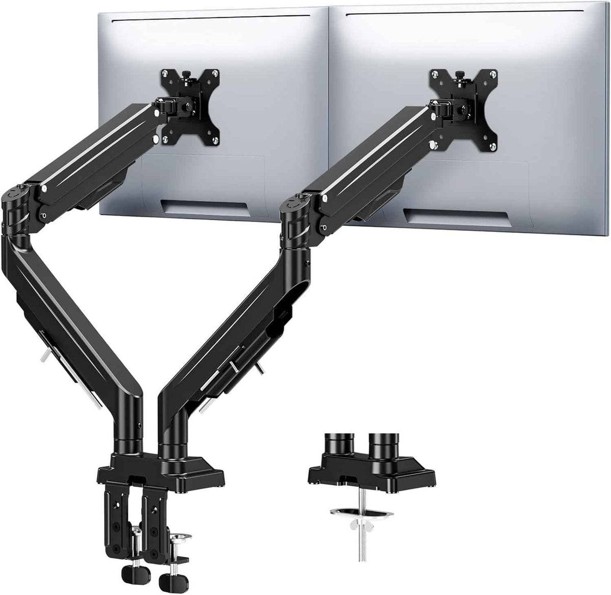 MOUNTUP Dual Monitor Stand for Max 43 inch Screens, Ultrawide Monitor Arm Height Adjustable, Heavy Duty Dual Monitor Mount, Full Motion Premium Monitors Arm, Holds 2.2 to 33 lbs, VESA Desk Mount