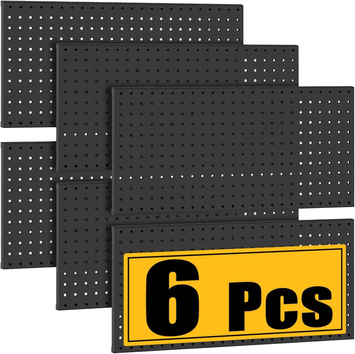 6 Pcs Metal Pegboard Panels, Heavy Duty Peg Boards for Garage and Garden Tool Storage, Includes Drywall Anchors and Screws Kits, Black