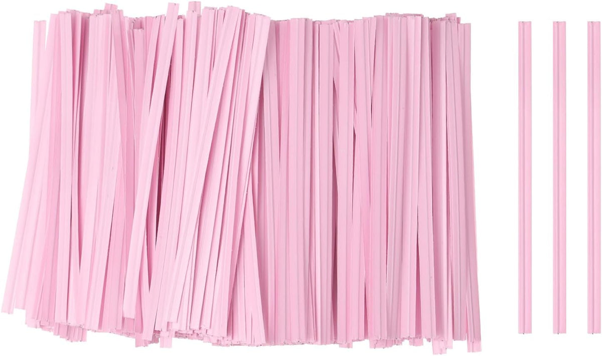 HARFINGTON 1000pcs Bag Twist Ties 3.5" Reusable Kraft Paper Twist Ties Wire Cable Ties for Party Bread Candy Cake, Light Pink