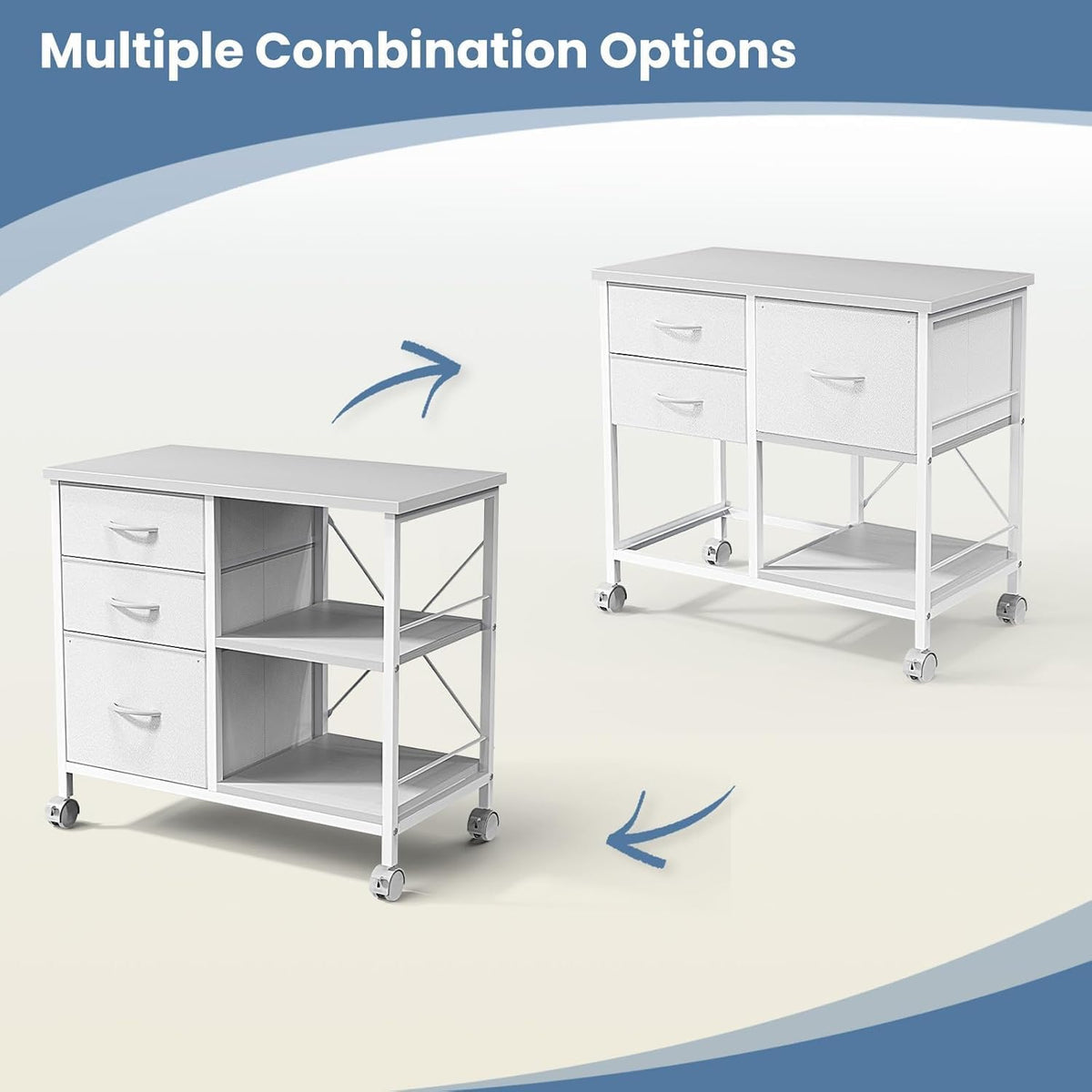 Healsmart Heavy Duty Mobile File Cabinet with 3 Fabric Drawers, Rolling Printer Stand with Back Support & Open Shelf, Multifunctional Storage Organizer for Home Office, White - Field & Nook
