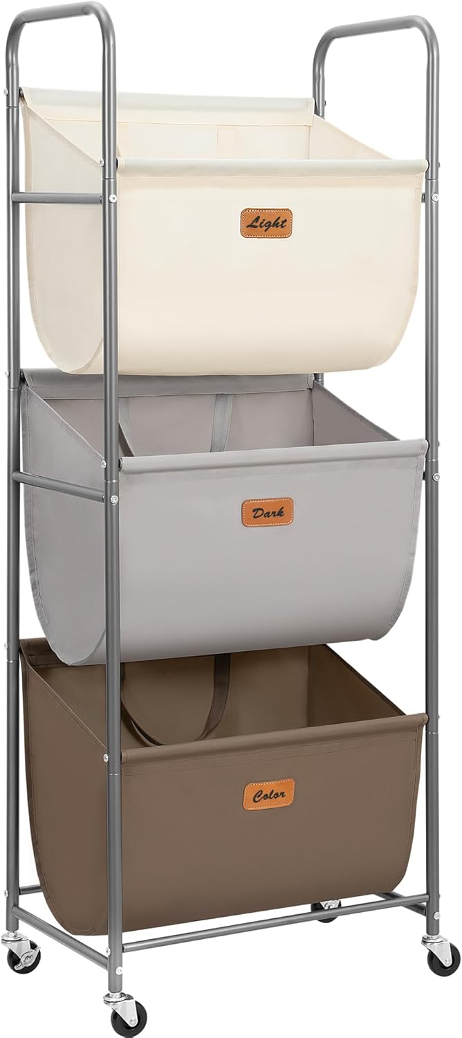 120L Vertical 3-Tier Rolling Laundry Sorter - Field & Nook