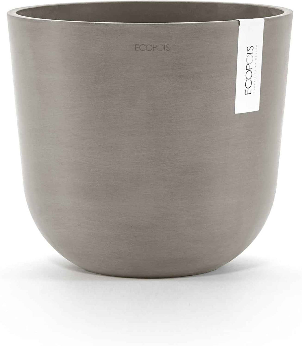 Ecopots Oslo Durable Modern Round Indoor/Outdoor Recycled-Based Composite Flower Pot Planter, Taupe, 14"