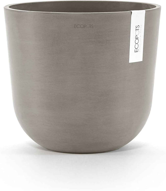 Ecopots Oslo Durable Modern Round Indoor/Outdoor Recycled-Based Composite Flower Pot Planter, Taupe, 14"