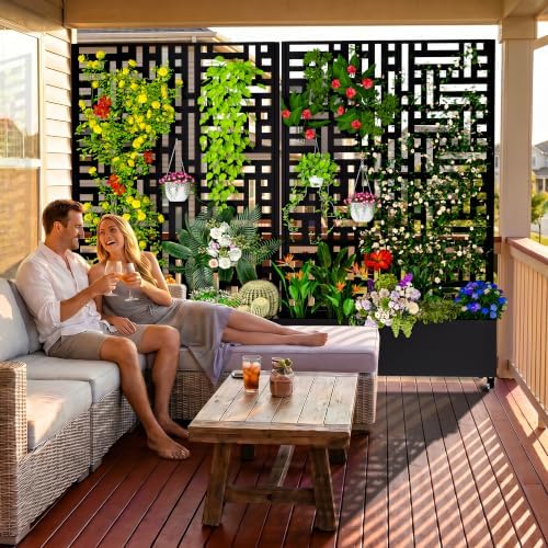 MTART Metal Planter Box with Trellis, 72.1"x47.2"x16" Outdoor