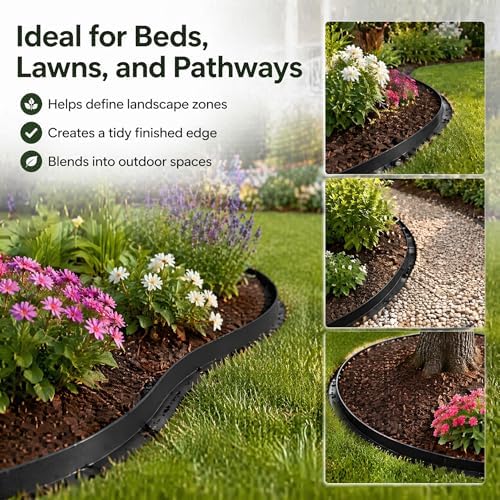 33 FT Garden Edging Border, 2 Inch Flexible Landscape Edging Kit with 30 PCS Stakes, No-Dig Tool-Free Plastic Lawn Border for Flower Beds, Yard Pathways, Landscaping Projects & Outdoor Garden Decor