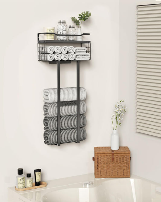 Wall-Mounted Rolled Towel Rack – 31-Inch Shelf Organizer