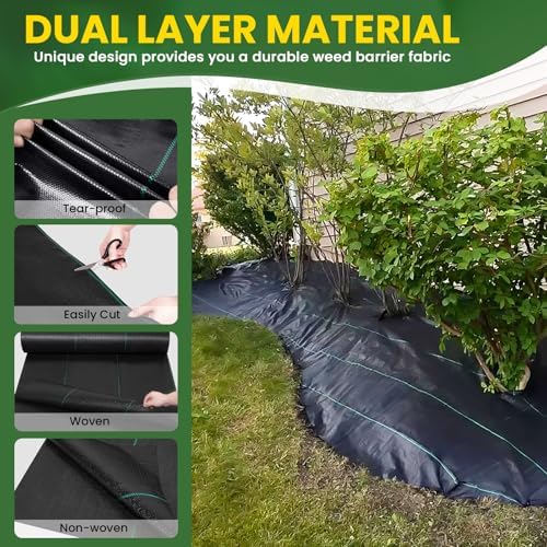 KAKO 3 x 100Ft Weed Barrier Fabric, Heavy Duty Weed Barrier Landscape