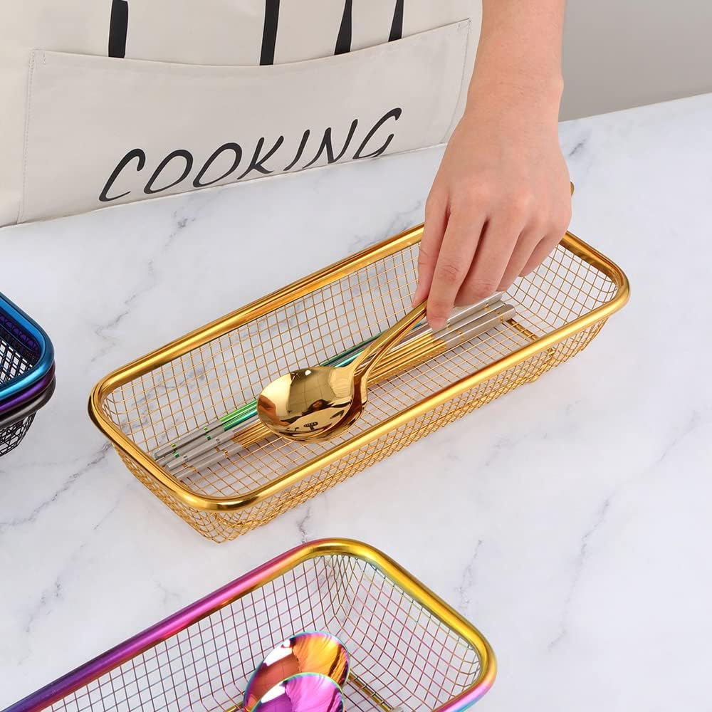 2pcs Stackable Mesh Flatware Drawer Organizer, Gold