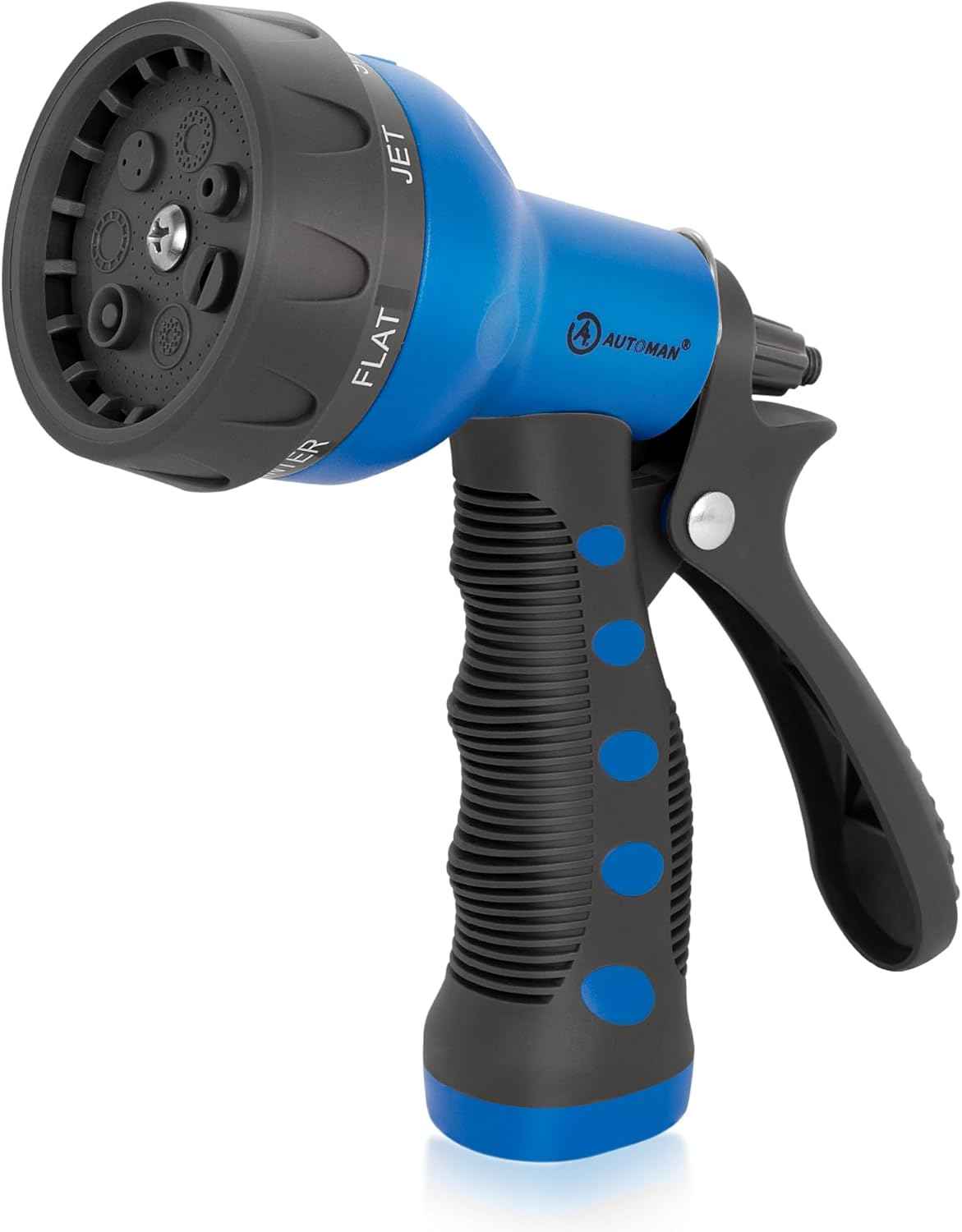 AUTOMAN-Garden-Hose-Nozzle,ABS Water Spray Nozzle with Heavy Duty 7 Adjustable Watering Patterns,Slip Resistant for Watering Plants,Lawn& Garden,Washing Cars,Cleaning,Showering Pets - Blue