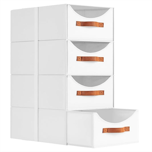 Closet Organizers and Storage - Large Stackable Storage Bins with Drawer, Fabric Bins for Organization, Collapsible Storage Drawers Organizer for Bedroom, Living Room, 4 Pack, White - Field & Nook