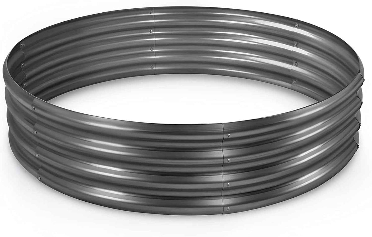 Land Guard Galvanized Raised Garden Bed, Planter Raised Garden Beds Outdoor, Round Clearance Raised Garden Beds for Gardening Vegetables 4x4x1ft (Gray)……