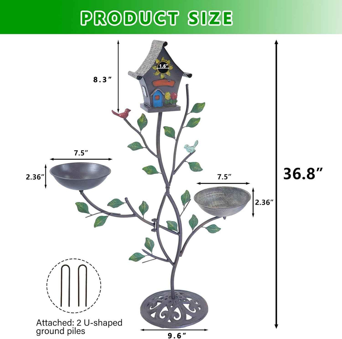 36.8" H Bird Houses for Outside, Metal Bird Bath,Birdhouses for Outdoors | 3-IN-1,Freestanding with Cast Iron Base Bird Feeder, Outdoor Garden & Courtyard Decoration