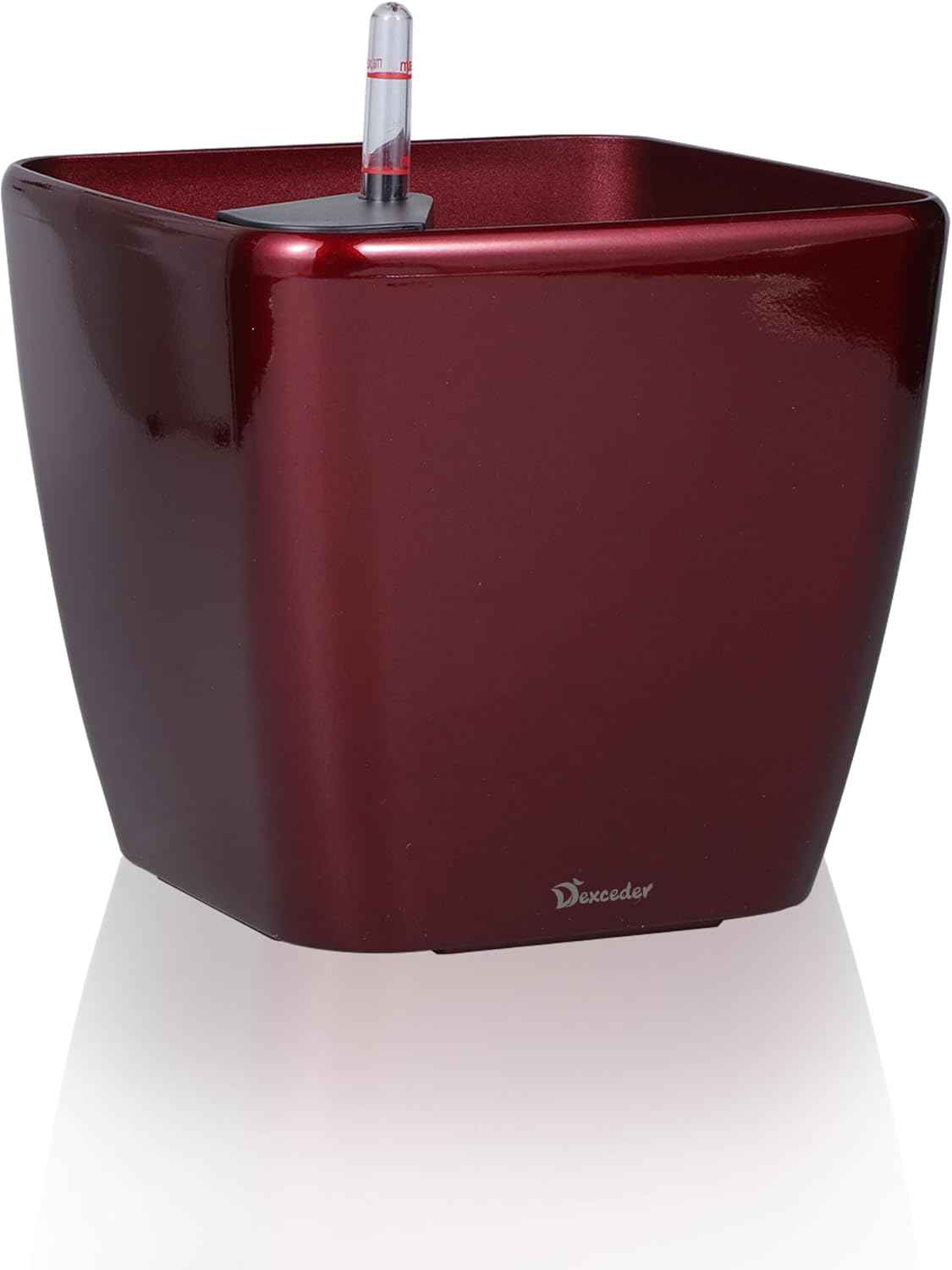 Dexceder 9x8 Self Watering Planter Indoor Outdoor, Inner Mat Design, Thickened Table Flower Plant Pot with Water Level Indicator (Red High Gloss)