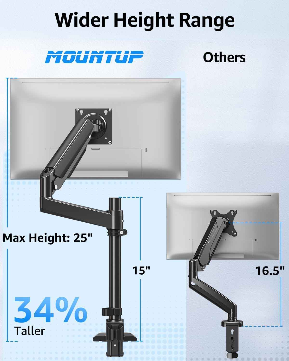 MOUNTUP Heavy Duty Monitor Arm Fits 49 45 42 40 39 34 32 Inch Screens, Ultrawide Monitor Arm Holds 4.4-44 lbs, Monitors Stand for Samsung Odyssey G9 and More, Height Adjustable Mount, VESA Mount