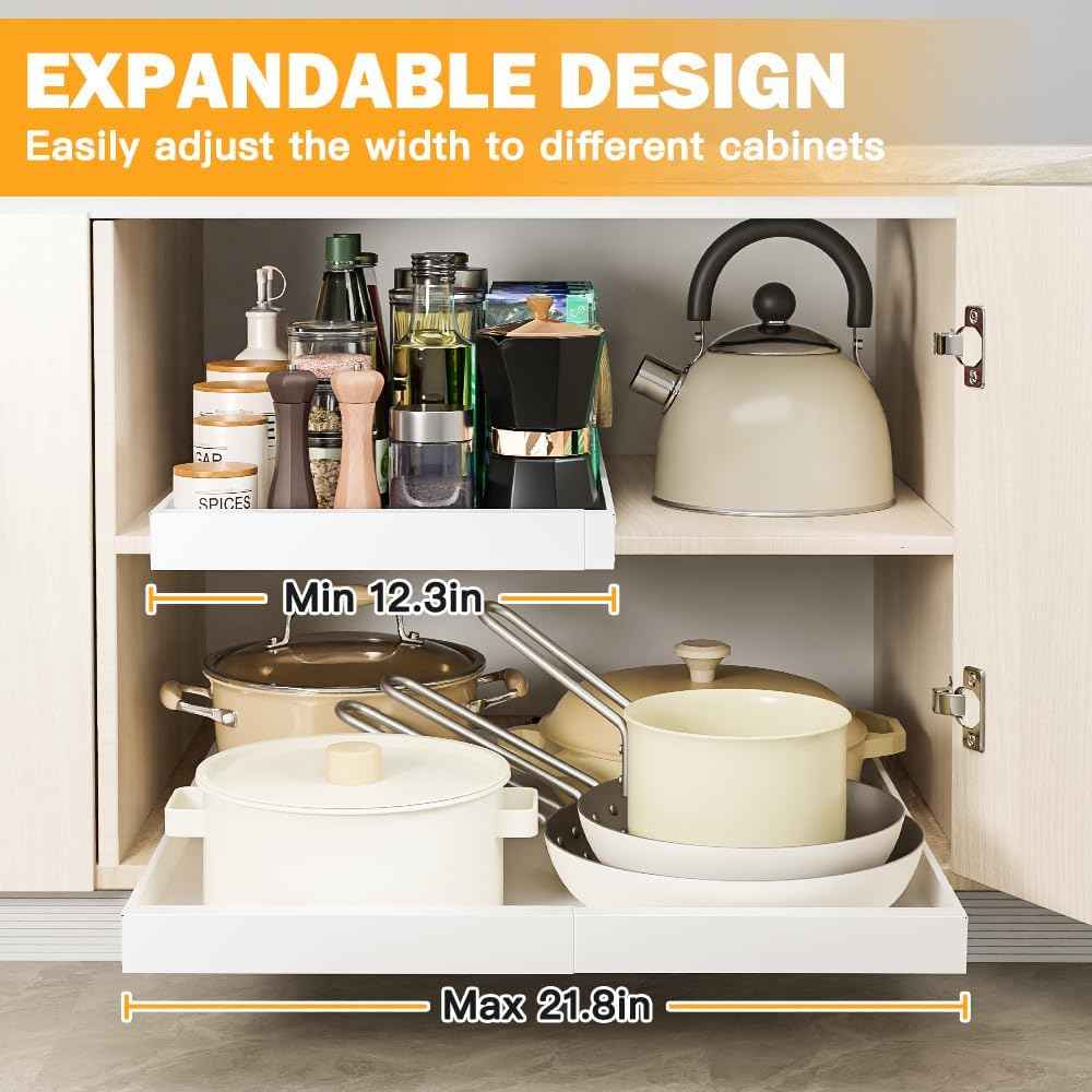 2-Pack Expandable Pull-Out Cabinet Organizer, 12"-20" W x 21" D