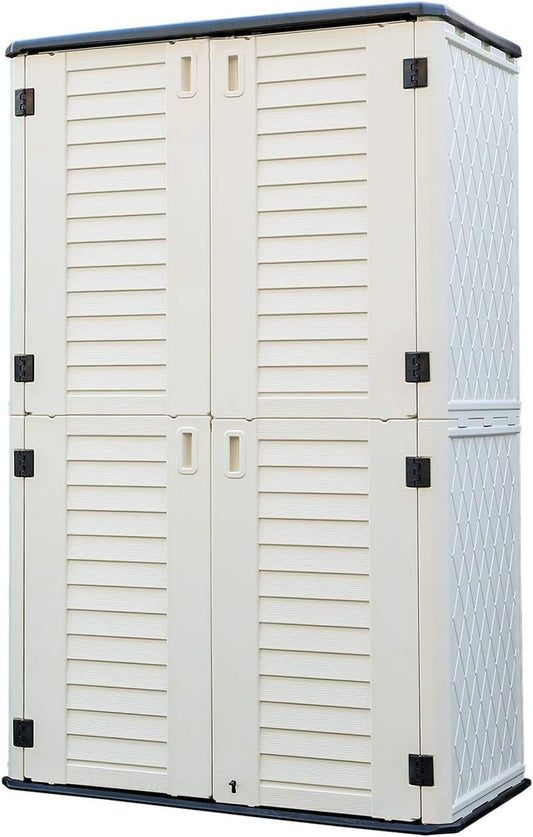 HOMSPARK Storage Shed Weather Resistance, Multi-Purpose Outdoor Storage Cabinet Waterproof, Outdoor Storage Cabinet for Garbage Cans, Lawnmower, Garden Accessories (White, Tall shed-53 cu ft)