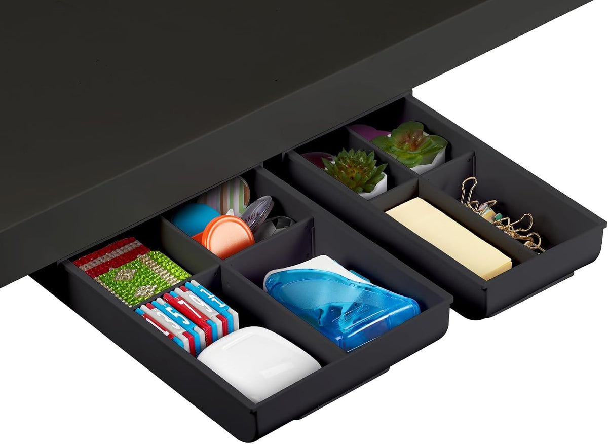 Bostitch Konnect Under Desk Drawer, Self-Adhesive Slide Out Storage Organizer with 4 Customizable Dividers, 2-Pack - Field & Nook