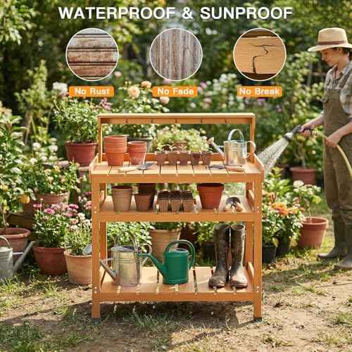Frogprin Potting Bench Table, Extra-Large Outdoor Garden Potting Bench-HDPS