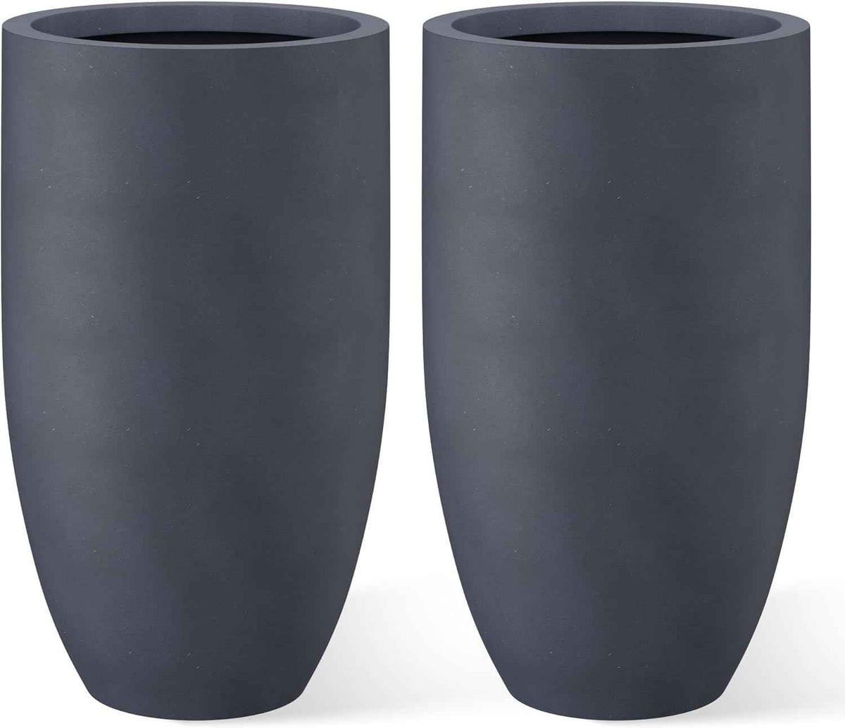 Kante 24 Inch Tall Round Concrete Planter, 2 Pack Large Indoor Outdoor Plant Pots with Drainage Hole and Rubber Plug, Modern Decorative Garden Pots for Home Patio Porch, Charcoal