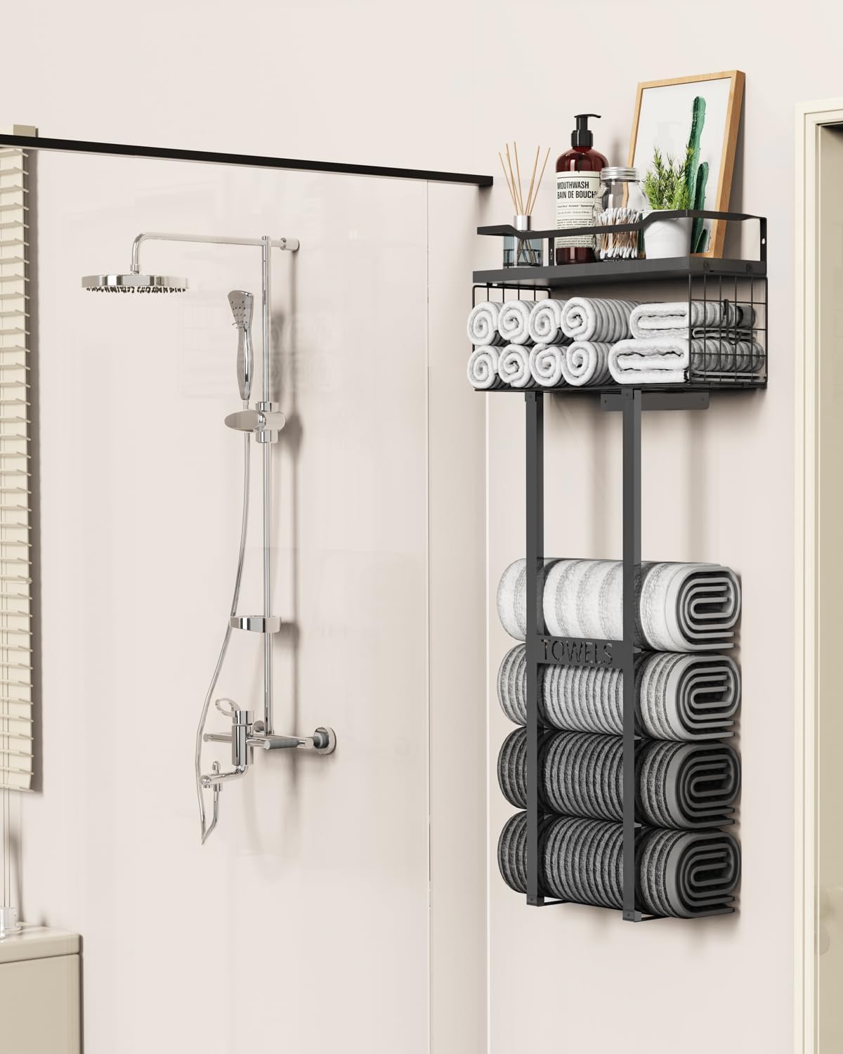 Wall-Mounted Rolled Towel Rack – 31-Inch Shelf Organizer