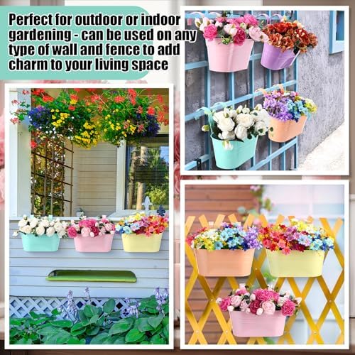 12 Pack Hanging Flower Pot Colorful Metal Iron Bucket Fence Hanging