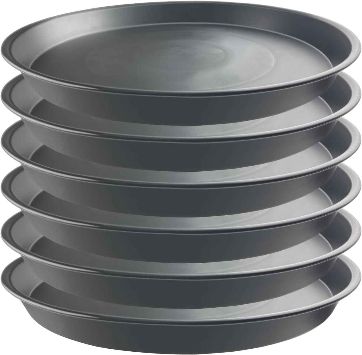 6 Pack 15 Inch Gray Plant Saucer Trays, Heavy Duty Plastic Planter Bases for Big Flower Pots, Durable Water Catcher Plates Indoor Outdoor Use