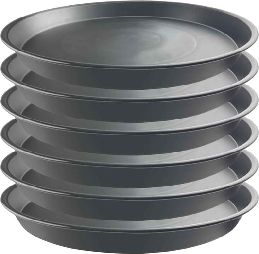 6 Pack 15 Inch Gray Plant Saucer Trays, Heavy Duty Plastic Planter Bases for Big Flower Pots, Durable Water Catcher Plates Indoor Outdoor Use