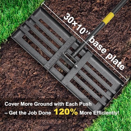 Lawn Leveling Rake - Heavy Duty 30"x10" Stainless Steel Leveler Plate,Reinforced Welds,28-60" Adjustable, Anti Flipping Smooth Edge,for Soil, Dirt,Ground,Yard Top Dressing,Landscaping