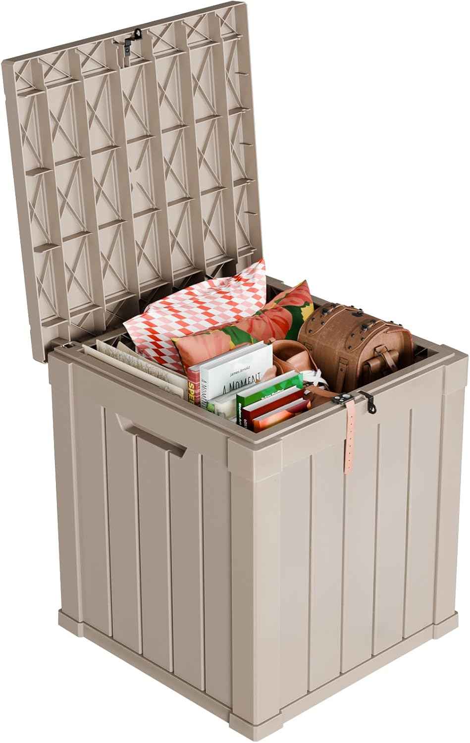 50 Gallon Outdoor Storage Box – Waterproof Deck Box for Garden & Patio,Light Brown