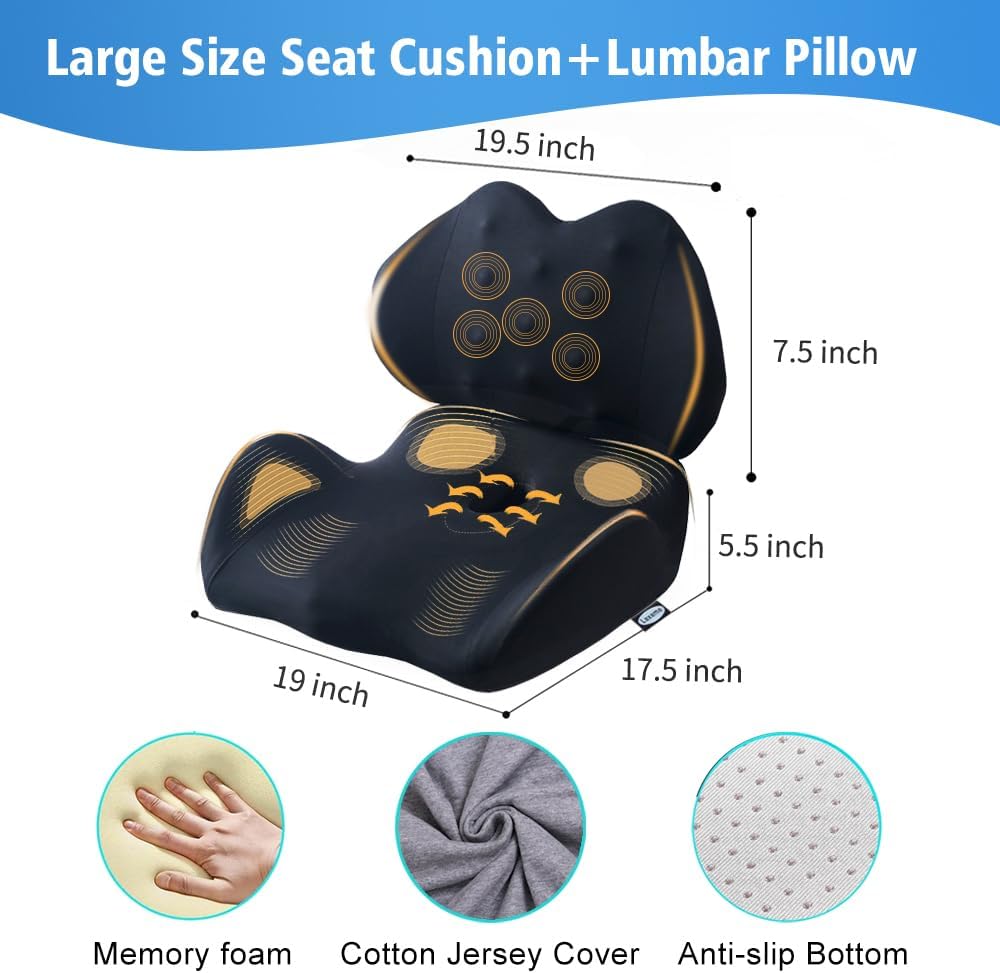 Extra-Large Memory Foam Seat and Lumbar Support Cushion - Field & Nook